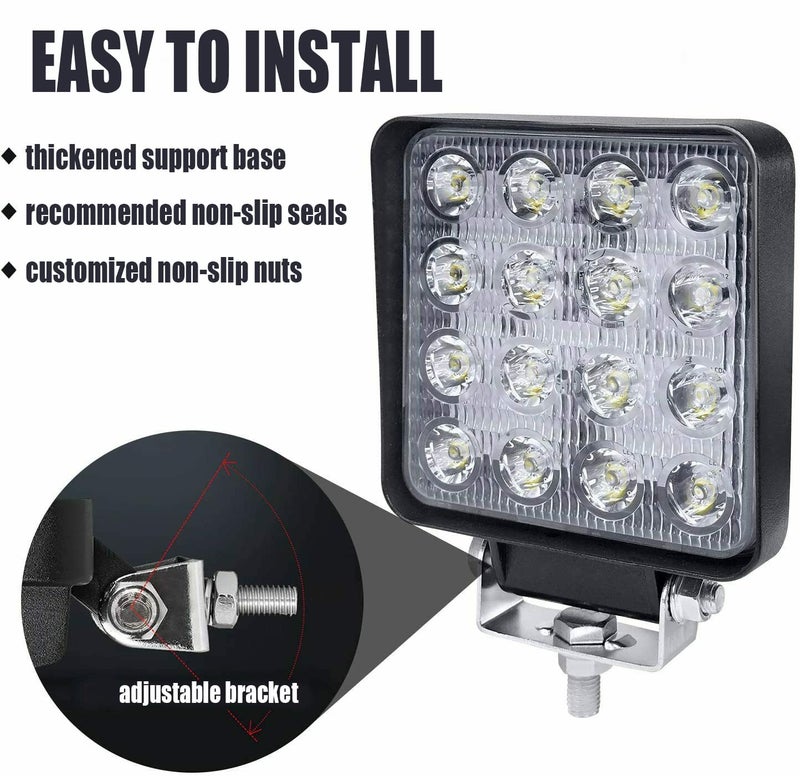 Turboo شريط ضوء LED، Turboo 10 قطع 4 بوصة 48 واط ضوء عمل LED مصابيح بقعة مربعة مصابيح خارج الطريق مصابيح LED للشاحنات، المركبات خارج الطريق، ATV، SUV، UTV، 4WD، جيب، قارب والمزيد - Image 4